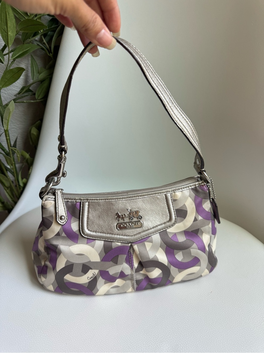 Coach G1068-43315 Purple Op Art Signature Sateen Shoulder Bag Y2K Silver